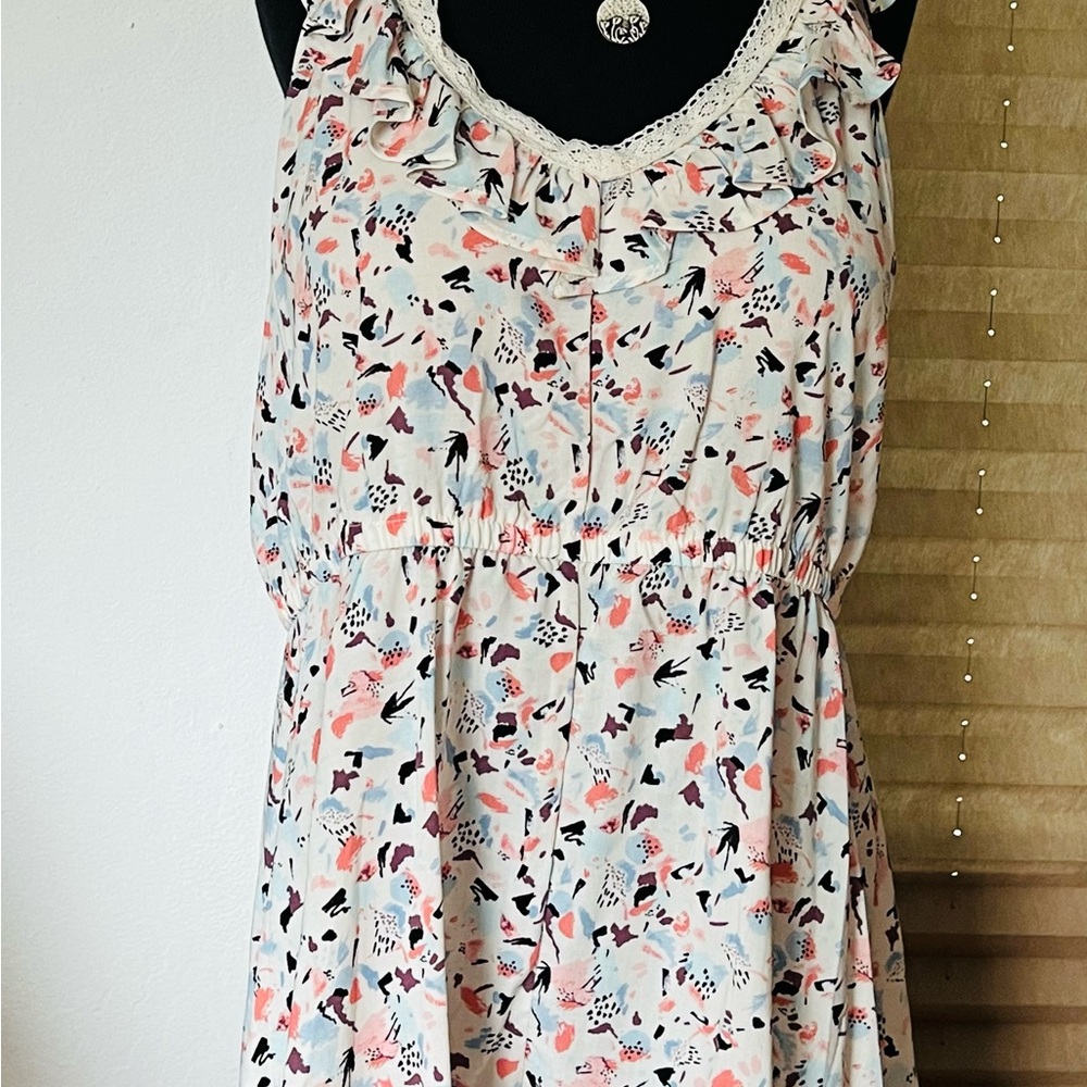 TORRID Long Tank Top Multi Color Abstract Print Ruffle Lace Details  Sz 3 EUC - Picture 15 of 16
